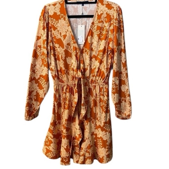 Dresses & Skirts - Shore Women’s Floral Short Dress Orange Gold Peep Hole Summer New Medium Resort